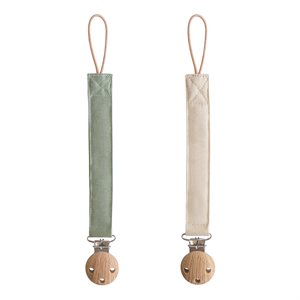 Mushie Linen Pacifier Clip 2-pack​ - Olive/Shifting Sand